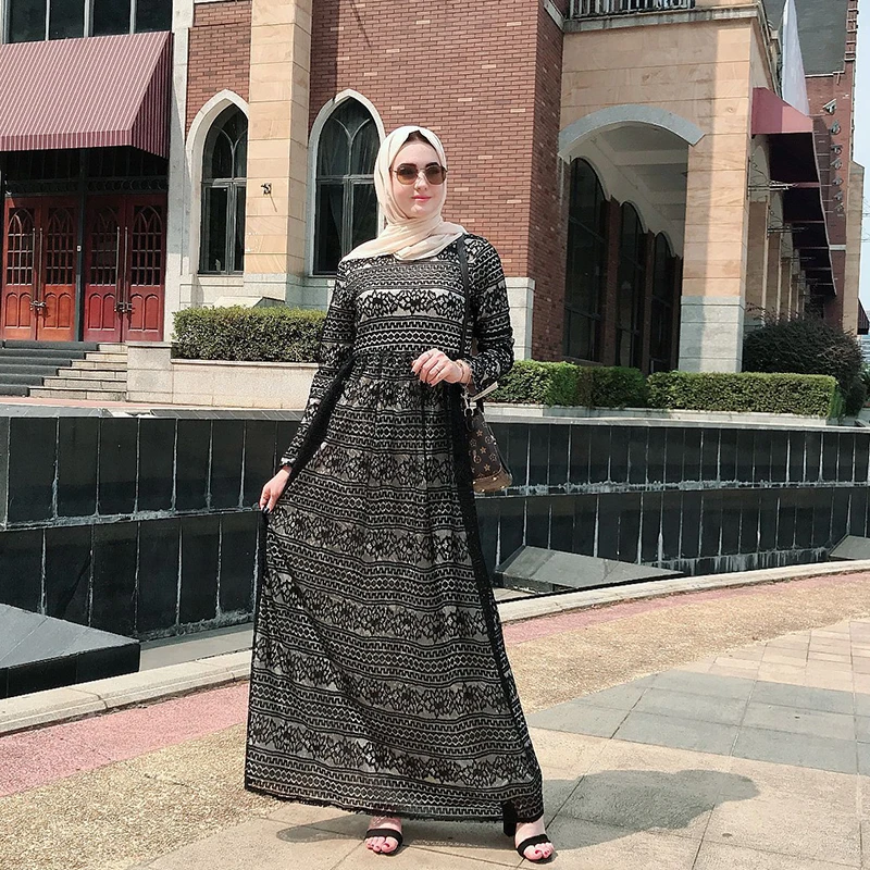 FRIJUDEA женское кружевное длинное платье Двухслойное повседневное мусульманское