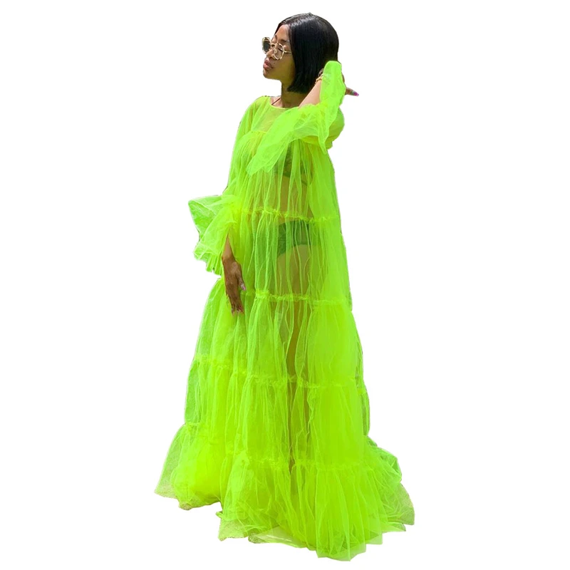 Повседневное ФЛУОРЕСЦЕНТНОЕ зеленое прозрачное Сетчатое платье макси Adogirl с