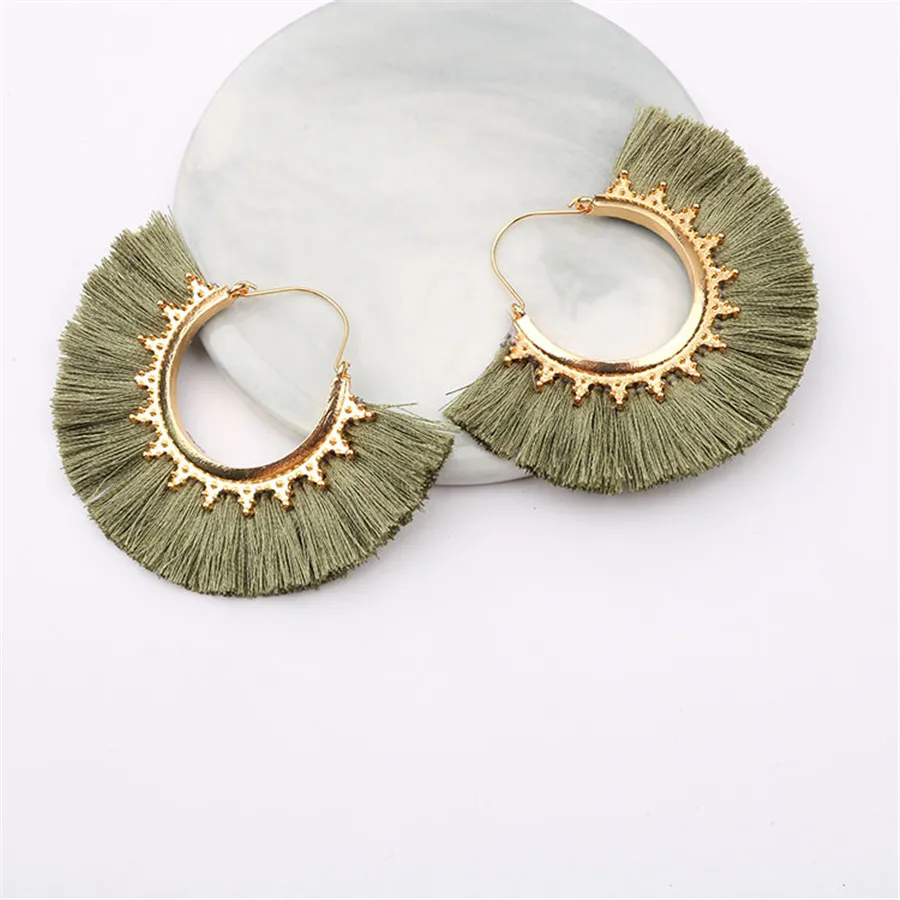 Женские этнические богемные серьги с кисточками круглые висячие бахромой из