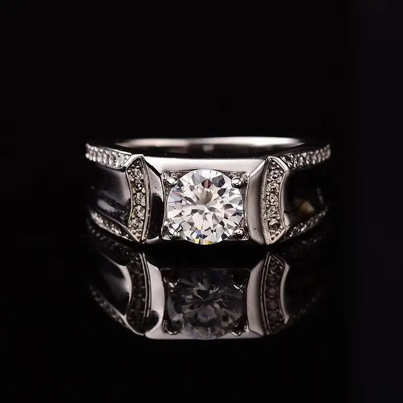 1 2ct D Цвет мужские кольца с муассанитом S925 Стерлинговое Серебро Платиновое