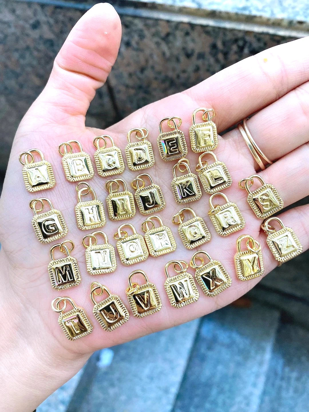 

20Pcs Gold Color Letter Charms, Padlock Letter Beads, Metal Lock Pendant Alphabet Letter Charm