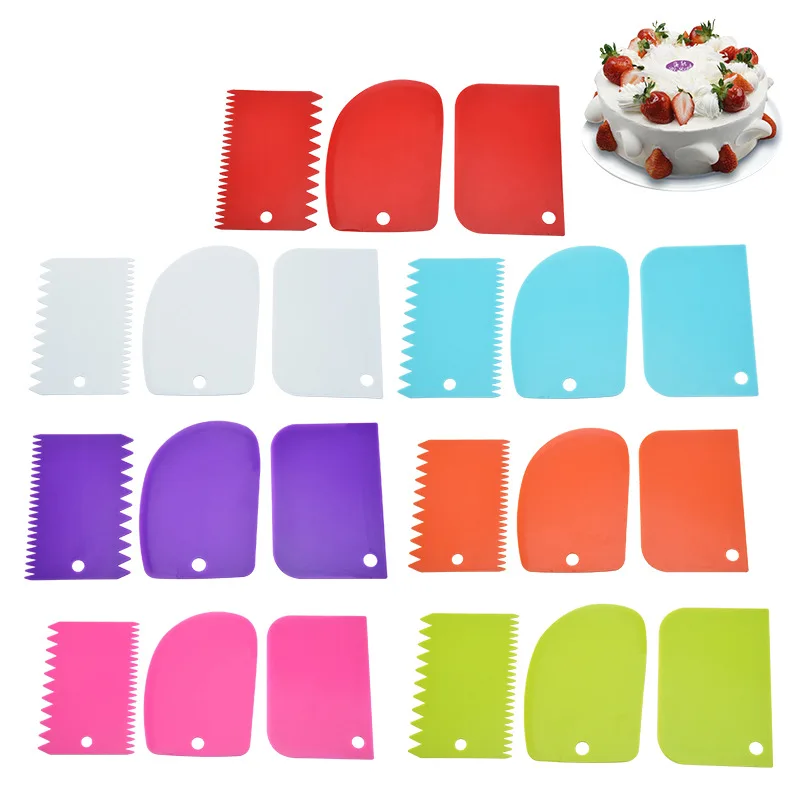 

3PCS/Set DIY Smoother Dough Cake Irregular Teeth Edge Cutter Slicer Spatula Cake Cream Scraper Pasty Cutters Scraper Tool