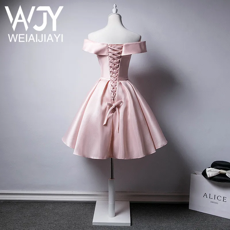 Платье для вечеринки Real Sample Young Girl Birthday Pink Off The Shoulder Bow Short Prom Party Dresses Lace up A Line Cheap Low Price Dress on.