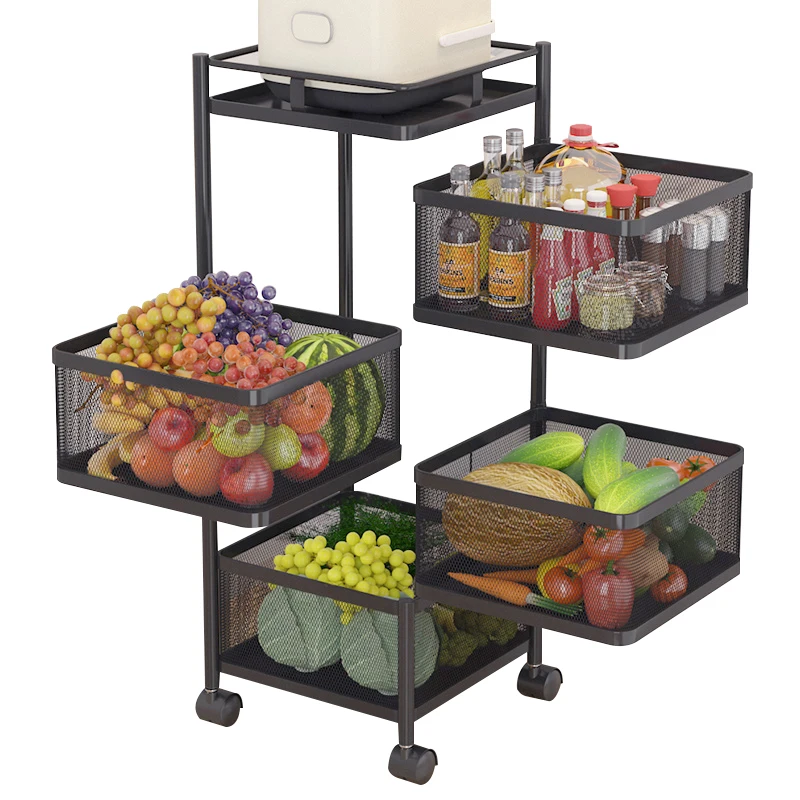 Kitchen Rotatable Mobile Storage Rack Floor Multi-Layer Crevice Storage Shelf Sundries Vegetable Basket