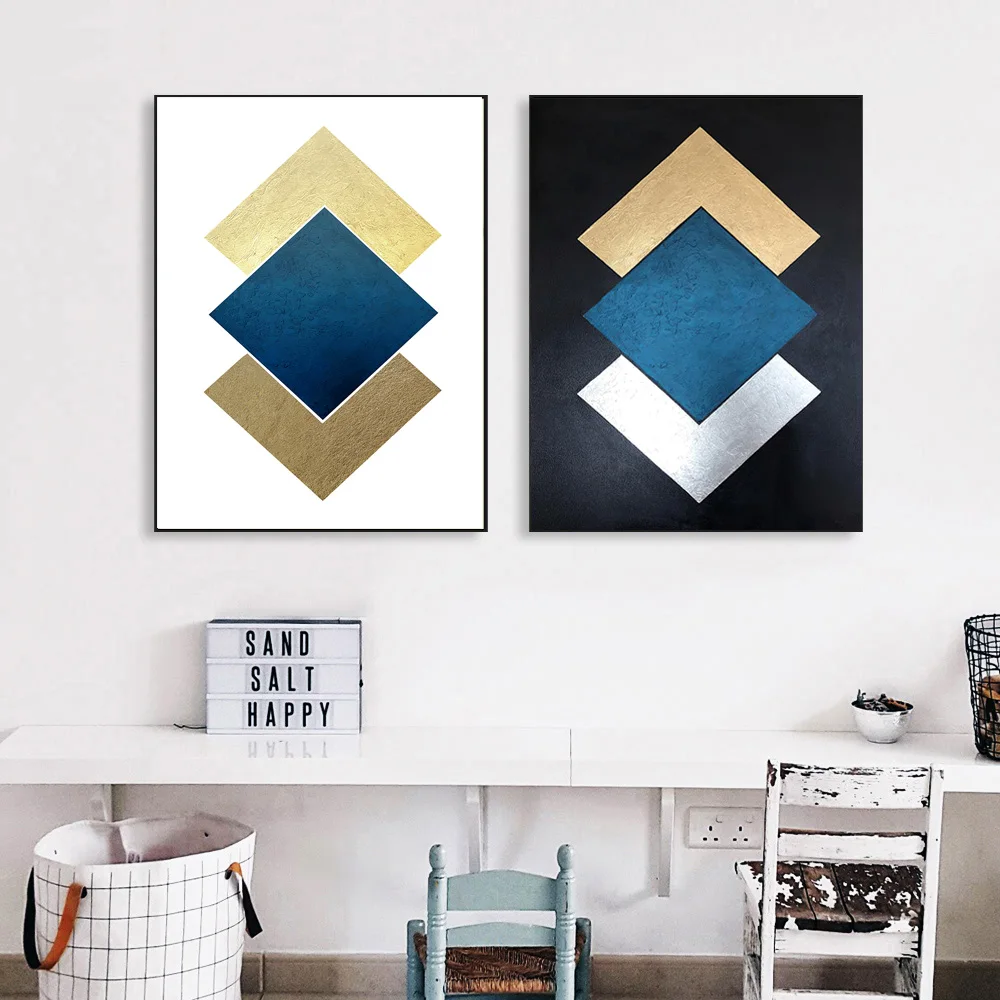 Абстрактная синяя геометрическая форма винтажный печатный плакат