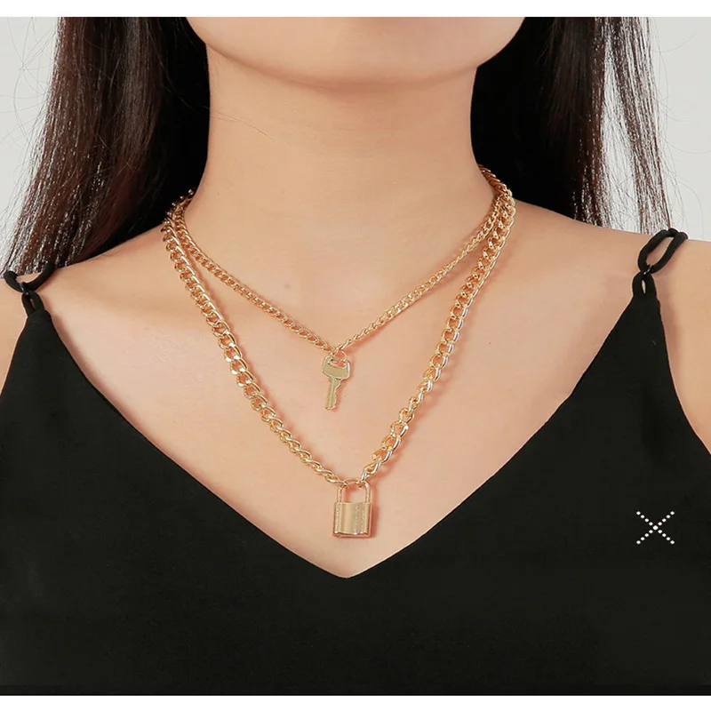 Хип хоп ключ висячий замок ожерелье золото/серебро цвет ожерелья многослойная