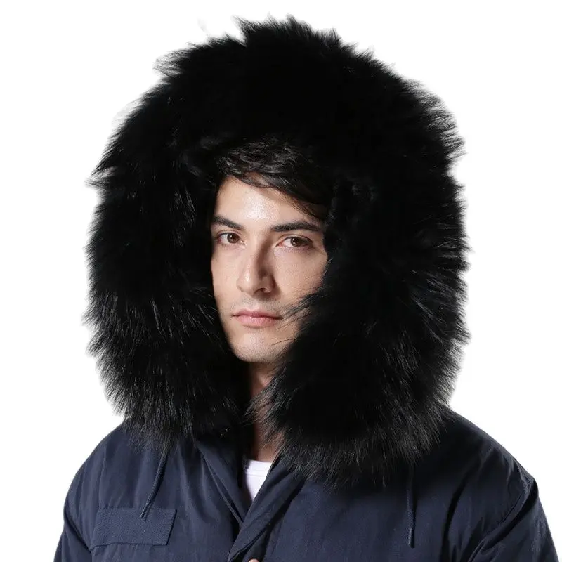 Мужская зимняя куртка синяя модная теплая рабочая одежда ветрозащитная меховая