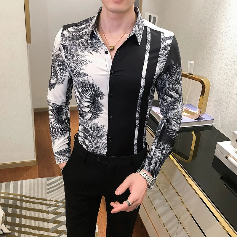 Рубашка мужская с цветочным принтом приталенная Повседневная универсальная