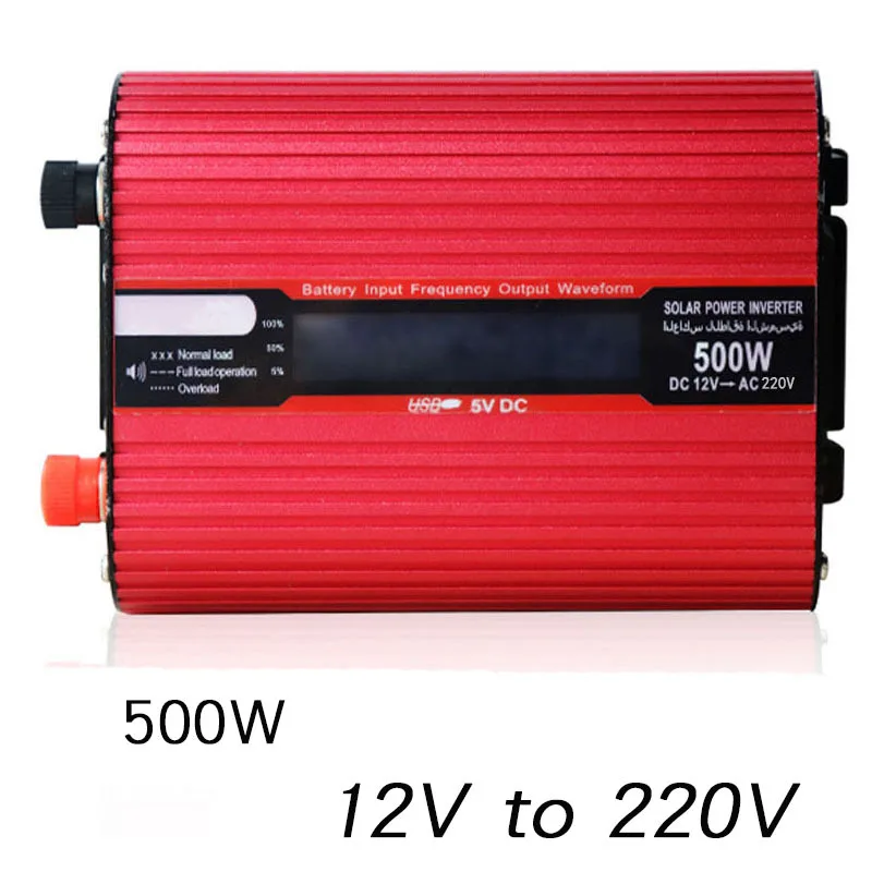 

500W red oval 12V to 220V on-board single USB inverter with screen on-board charging inverter