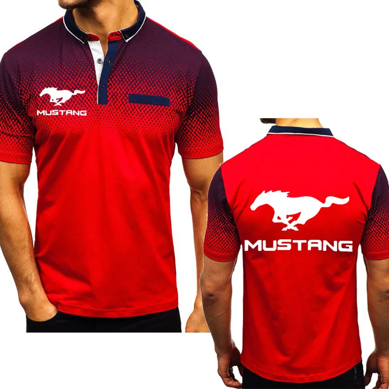 

Unisex Mustang Car Logo Printing Summer Gradient Men T-shirt Gradient Casual Short Sleeve Cotton Men Polo shirt
