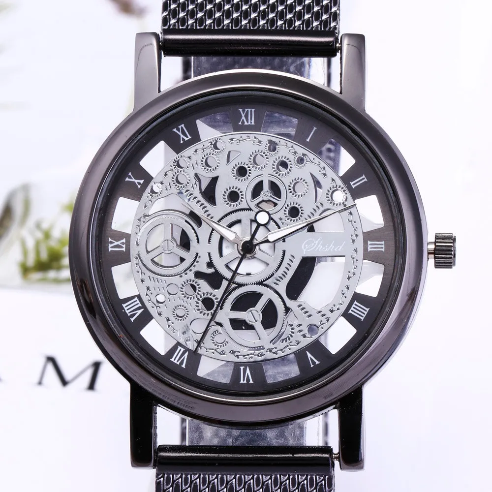 Модные повседневные мужские часы с вырезами на ремешке немеханическим