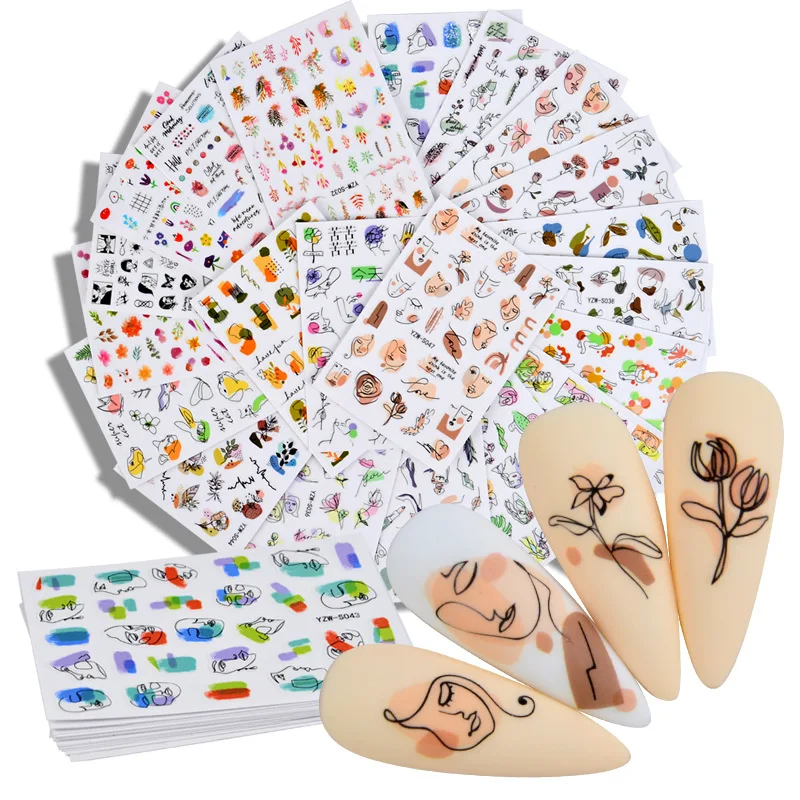 

2021 New 3D Nail Stickers geometry Artistic face butterfly animal Floral Design Manicure back glue Decals Nail Art Decoration