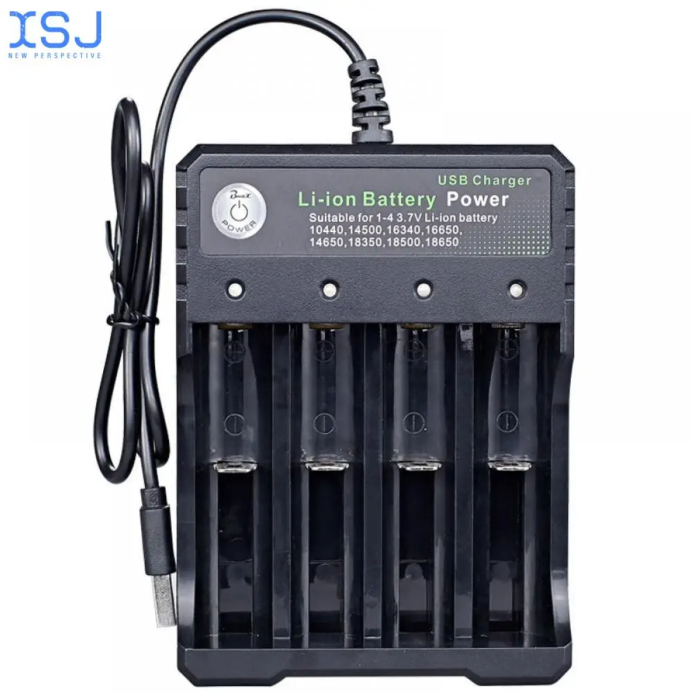 

4 Slots USB 18650 Battery Charger Black AC 110V 220V Dual Wired Indicator light Fashlight 4* batteries Charger Charging Cable
