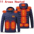 Мужская зимняя теплая куртка с подогревом 11 областей, жилет с подогревом USB, умный термостат, одежда с капюшоном и подогревом, водонепроницаемая Теплая стеганая куртка