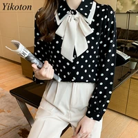 fashion bow collar woman top blouses white shirt long sleeve loose plus size autumn dot female casual chic blusas spring shirts