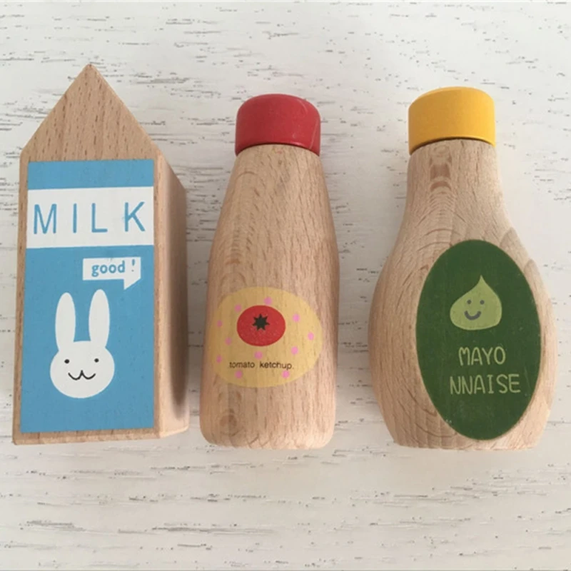 Деревянная имитация бутылки для молока и соуса кухонная еда игра ролевых игр
