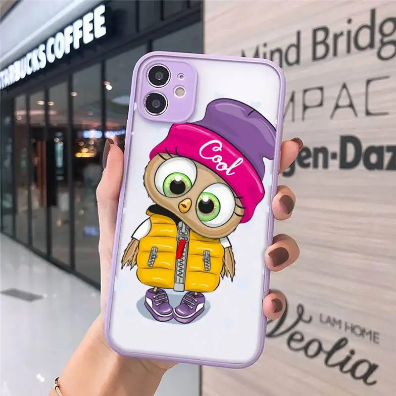 

Cute animal Owl Phone Cases matte transparent For iphone 7 8 11 12 plus mini x xs xr pro max cover