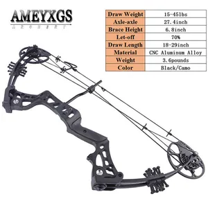 Регулируемый блочный лук 15-45 фунтов, 27,4 дюйма, от оси до оси, автомобильный охотничий шкив, лук для стрельбы из лука, тренировок, стрельбы, спортивный, правый лук