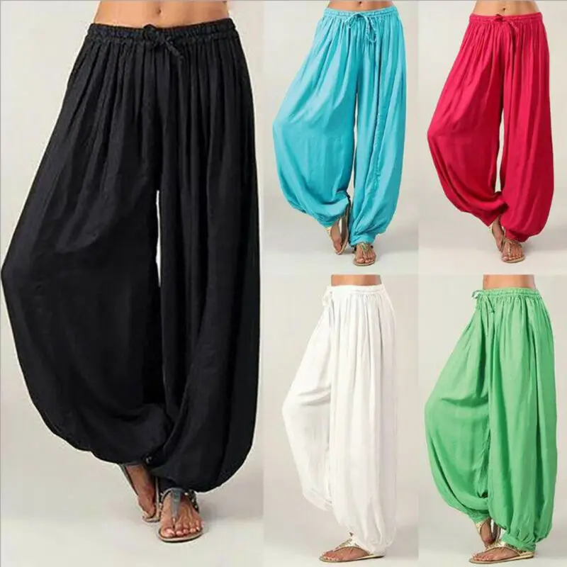 

Hot Casual Women Harem Pants Sports Baggy Hippie Workout Loose Trousers Sweatpants Solid Sports Loose Trousers Dance S -3XL Soft