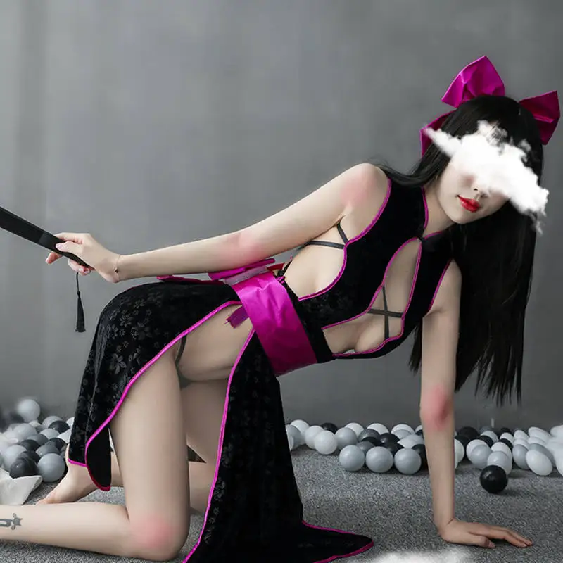 Пикантное нижнее белье ретро Чонсам с вырезами и лямкой на шее пятиугольная