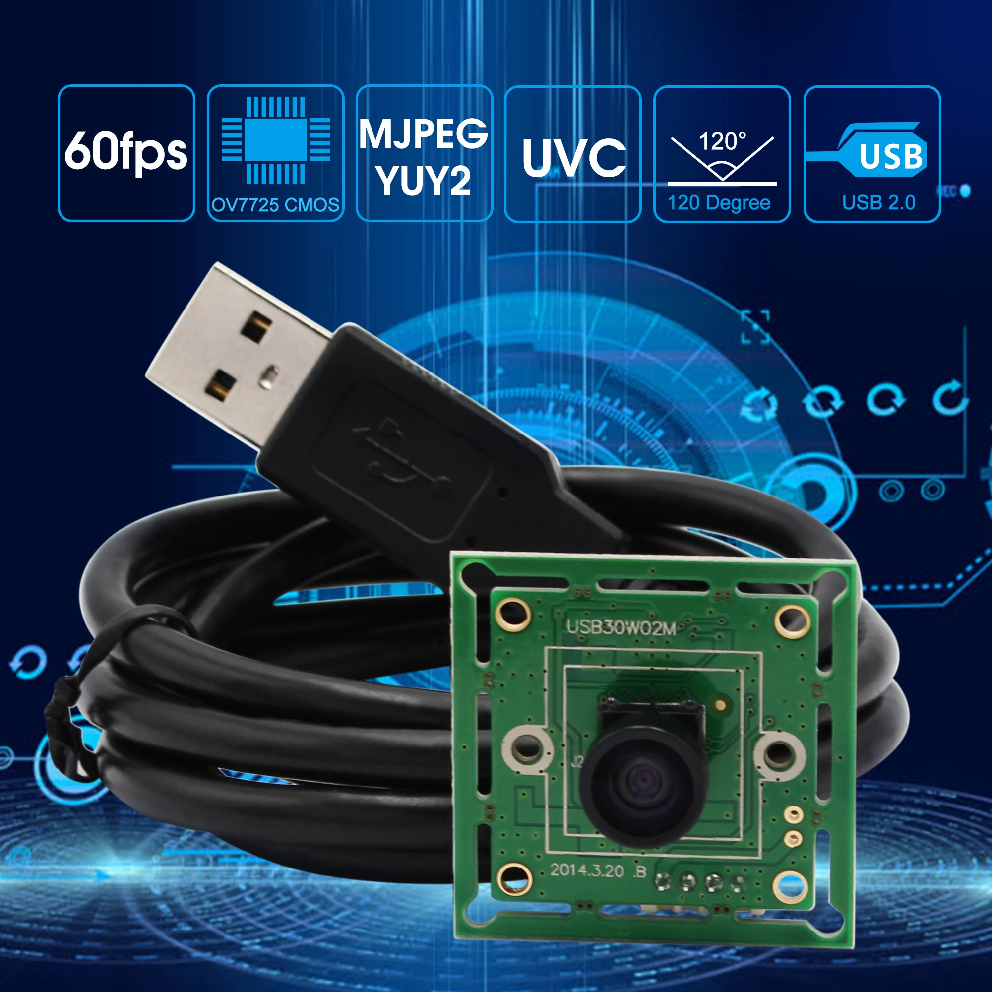ELP 640*480 VGA USB2.0 OmniVision OV7725 цветной CMOS 120 градусов широкоугольный объектив M7 USB модуль