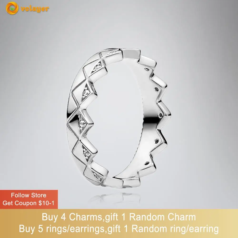 

Volayer 925 Sterling Silver Ring Silver Geometric Crown Ring Original 925 Silver Women Rings Ngagement Ring Women Jewelry Making