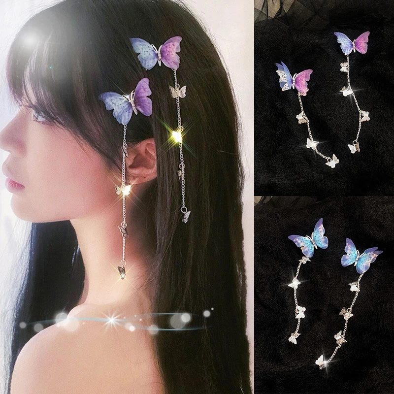 

Exquisite Shiny Girls Butterfly Hairpins King Tassel Hair Clip Antique Top Clips Crystal Chain Dangle Hairpin Hair Accessories