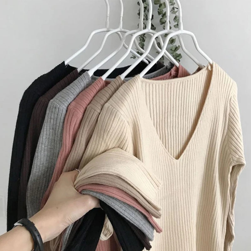 Женский свитер модные белые свитера с V-образным вырезом корейские винтажные