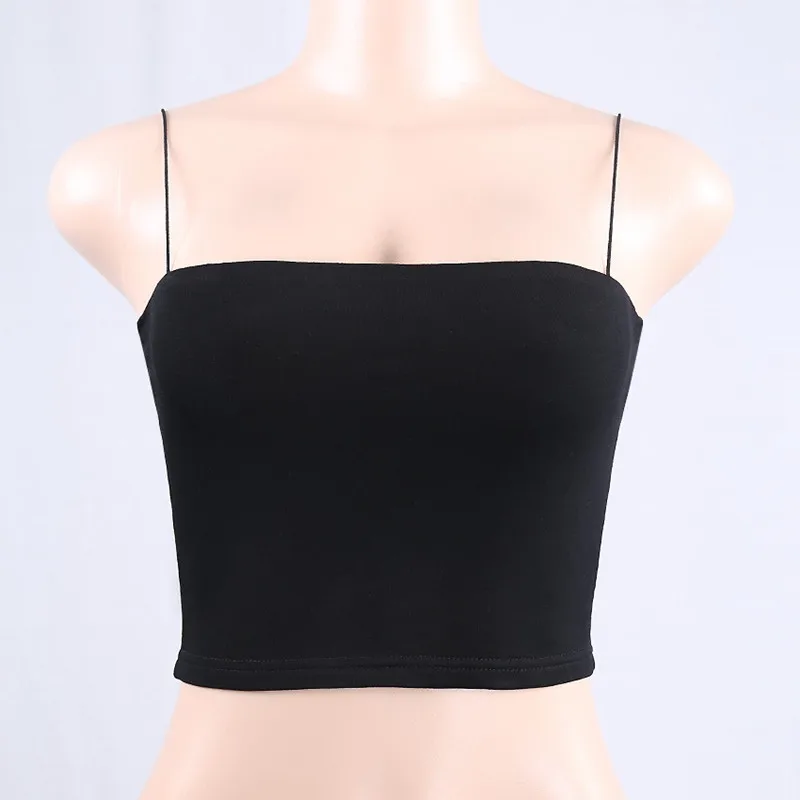 

2021 New Fashion Women Spaghetti Strap Crop Top Sexy Bodycon Sleeveless Cami Tube Top Basic Plain Camisole