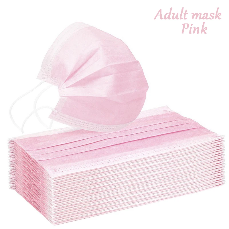 

10-500 pcs Pink Color Non-woven 3 Ply Disposable Face Mouth Masks Breathable Mask with Elastic Ear Band Face Masks
