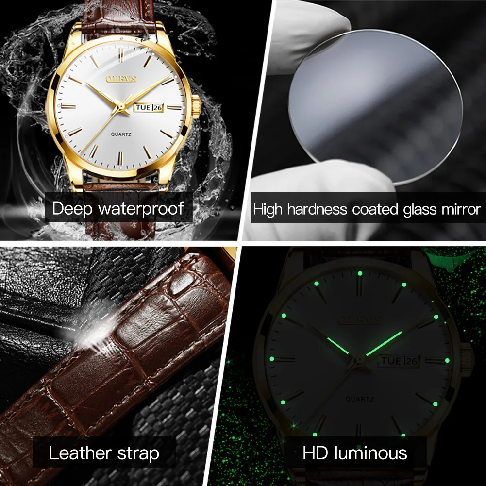 

couple quartz wristwatch men and women clock with double calendar waterproof leather strap luminous hands Fashion lover's watch