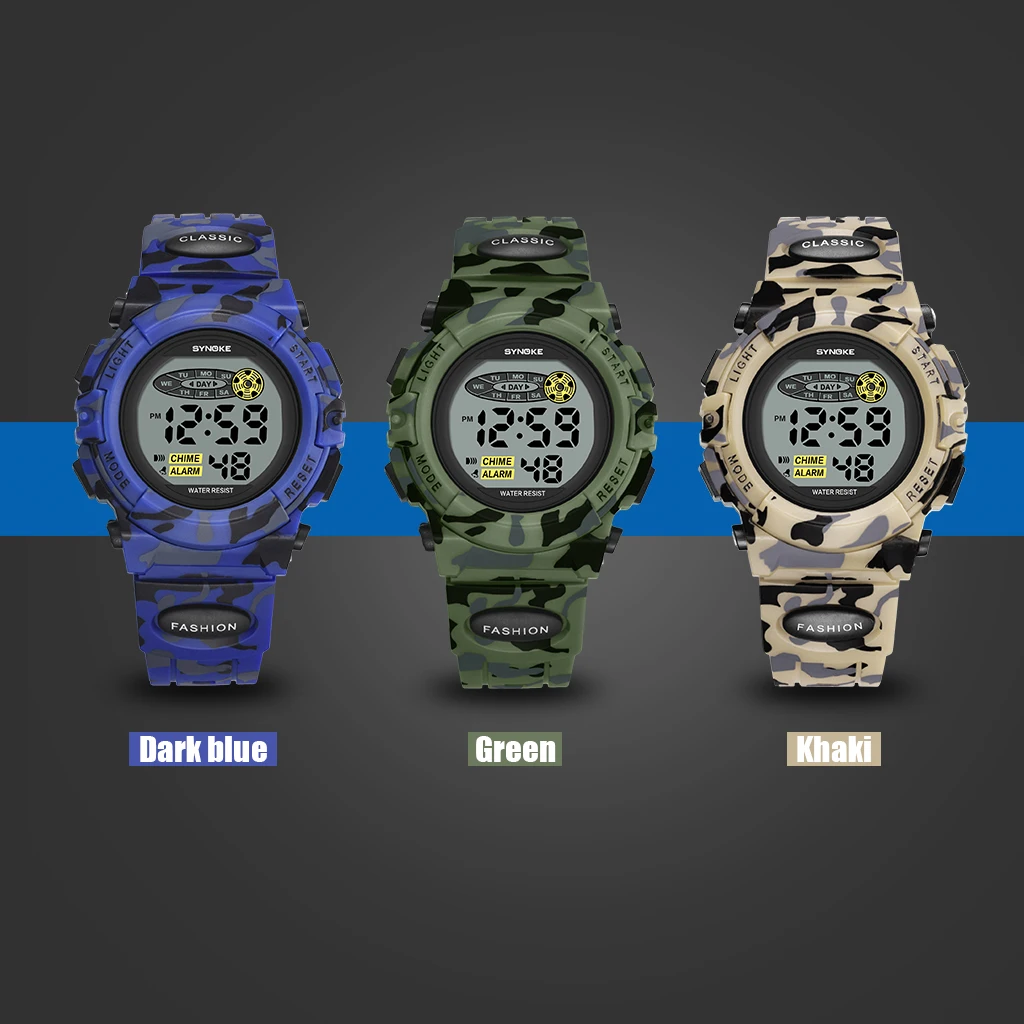 SYNOKE, мужские спортивные цифровые часы, простой камуфляж, цветной светодиодный, водонепроницаемые, мужские электронные наручные часы, Relogio Masculino