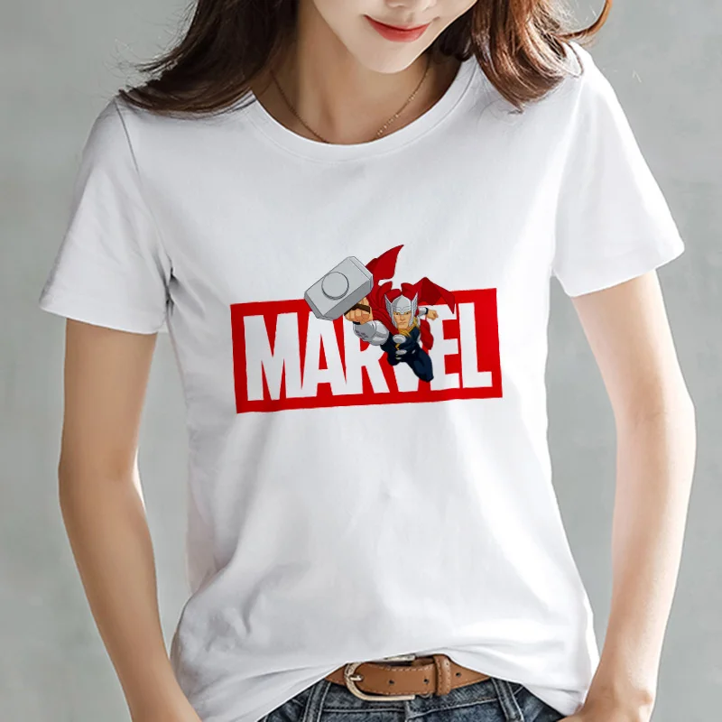 LUSLOS серия Marvel Футболка модная Супергерои мультфильм печать белая футболка Женская Повседневная короткий рукав o-образный вырез футболки