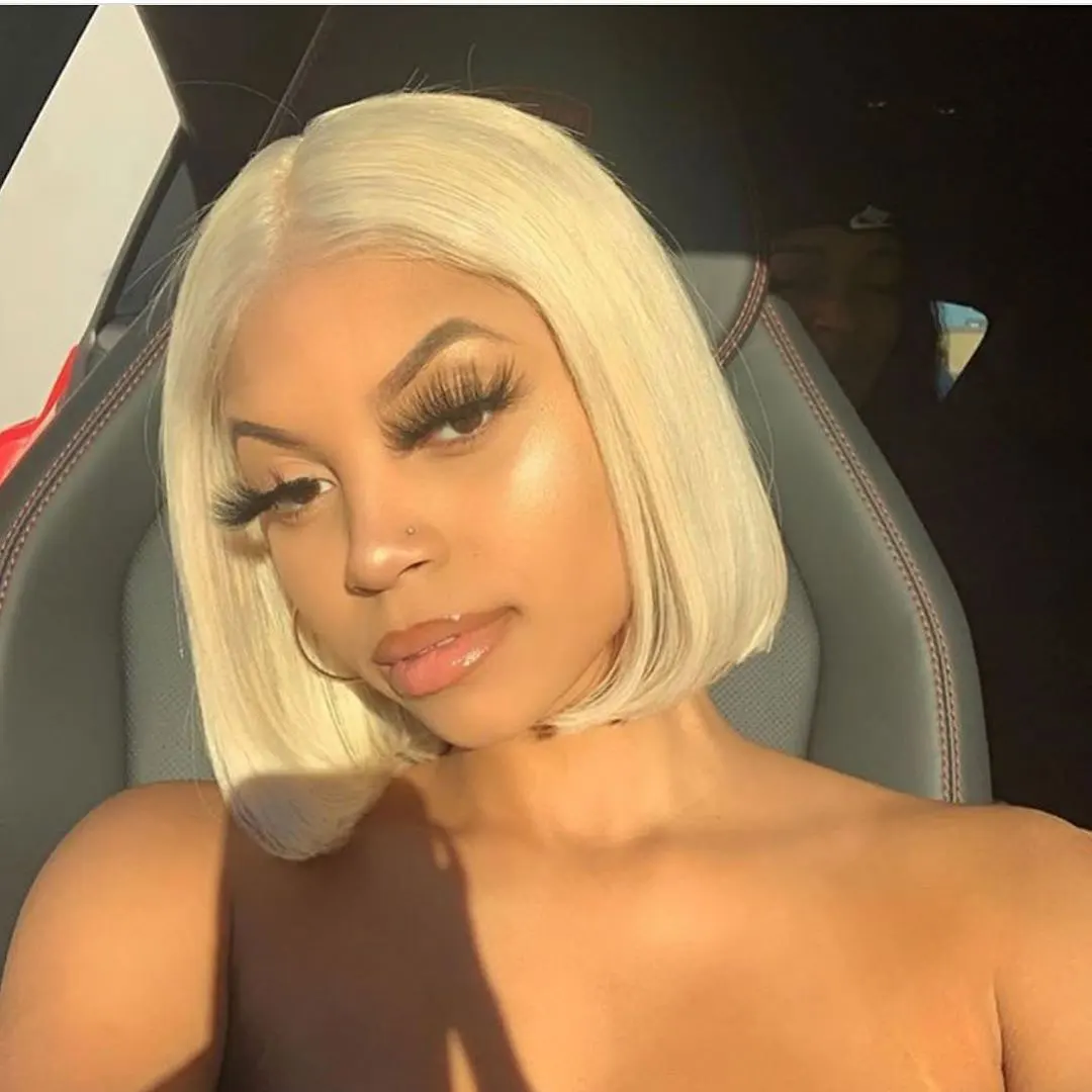Brasileiro em Linha Dianteira do Laço para Preto Loira Reta Cabelo Humano Bob Perucas Remy Curto Ombre 13×1 613