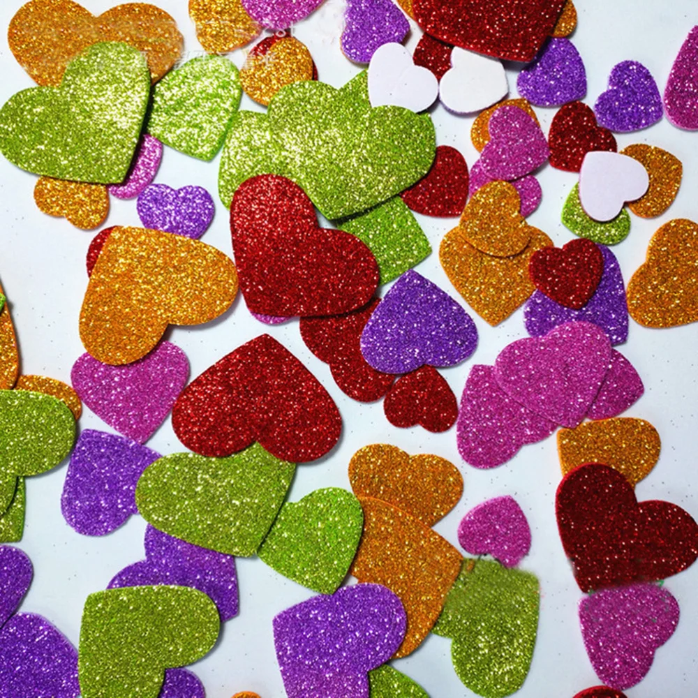 

50pcs Glitter Stickers Self-adhesive EVA Sticker Heart Shape Stickers for DIY Classroom Decoration