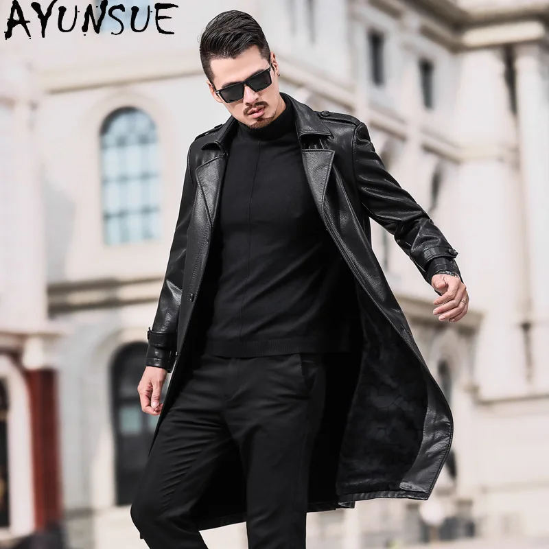 AYUNSUE кожаная куртка для мужчин одежда осень зима Длинная ветровка Mens Jackets and Coats