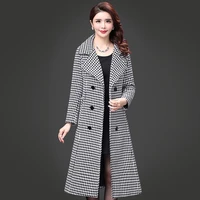 2021 spring and autumn new plaid coat womens mid length over the knee thickening large size slimming waist coat female trend