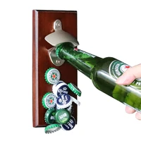 effortless universal wall mounted wooden refrigerator magnetic beer bottle opener