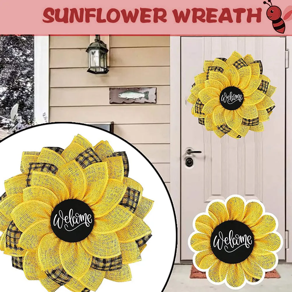 

Happy Bee Day Wreath Front Door Bee Sunflower Hanging Decoration Happy Honey Bee Ornament Craft For Home Wall Spring Decor