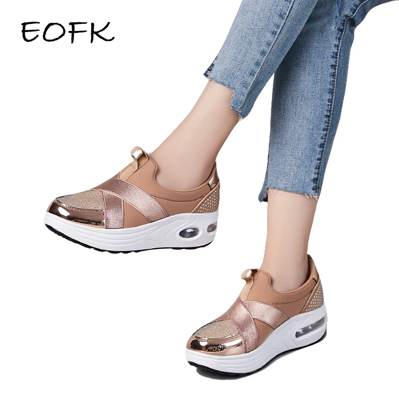Женские кроссовки без шнуровки EOFK на платформе мягкие Повседневные Удобные
