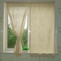 kitchen short blinds handmade pastoral cotton curtains with tassels crochet hollow out beige cortinas shower curtain for cafe