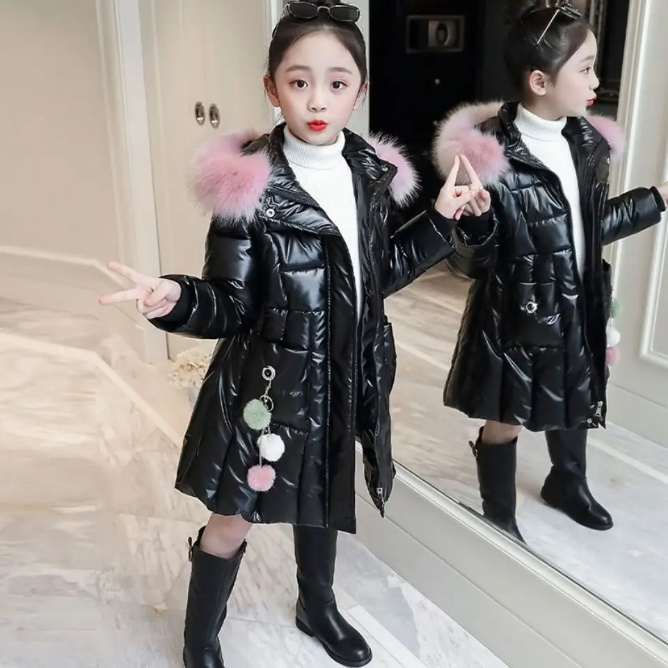 Купи 4-12y Baby Girl Winter Jackets Outwear Thicken Fur Collar Hooded Parkas Cute Girl Coats Black/Pink/Red Color Waterproof Coats за 1,802 рублей в магазине AliExpress