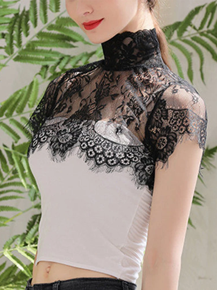 Women Lace Detachable Collar Embroidery Wrap Dress Neck Accessories High-neck Clothing Decoration