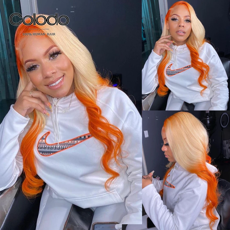 Цветной 150% предварительно выщипанный оранжевый выделитель парик 13X4 прямой