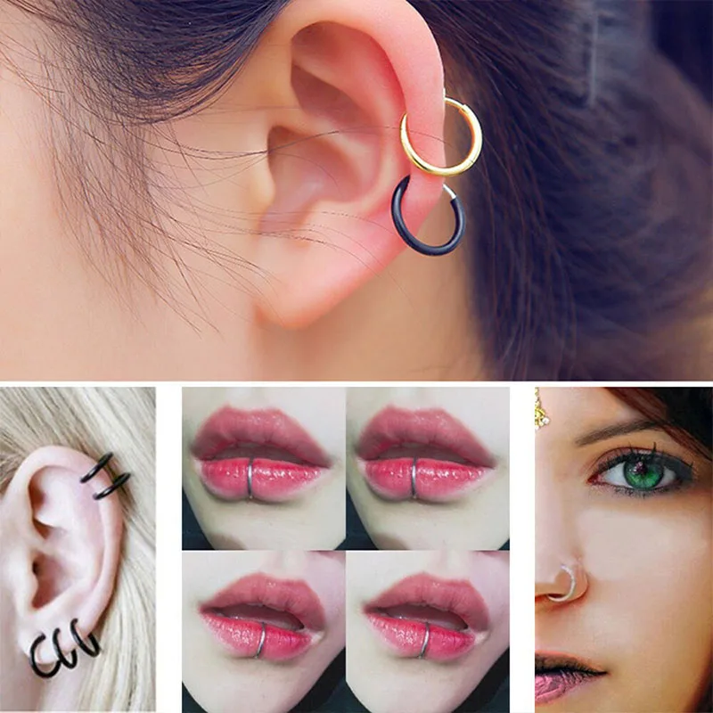 

1Pairs Punk Goth Earrings Titanium Retractable Earrings for Women Septum Clip on Body Nose Lip Ear Fake Piercing Rings Stud