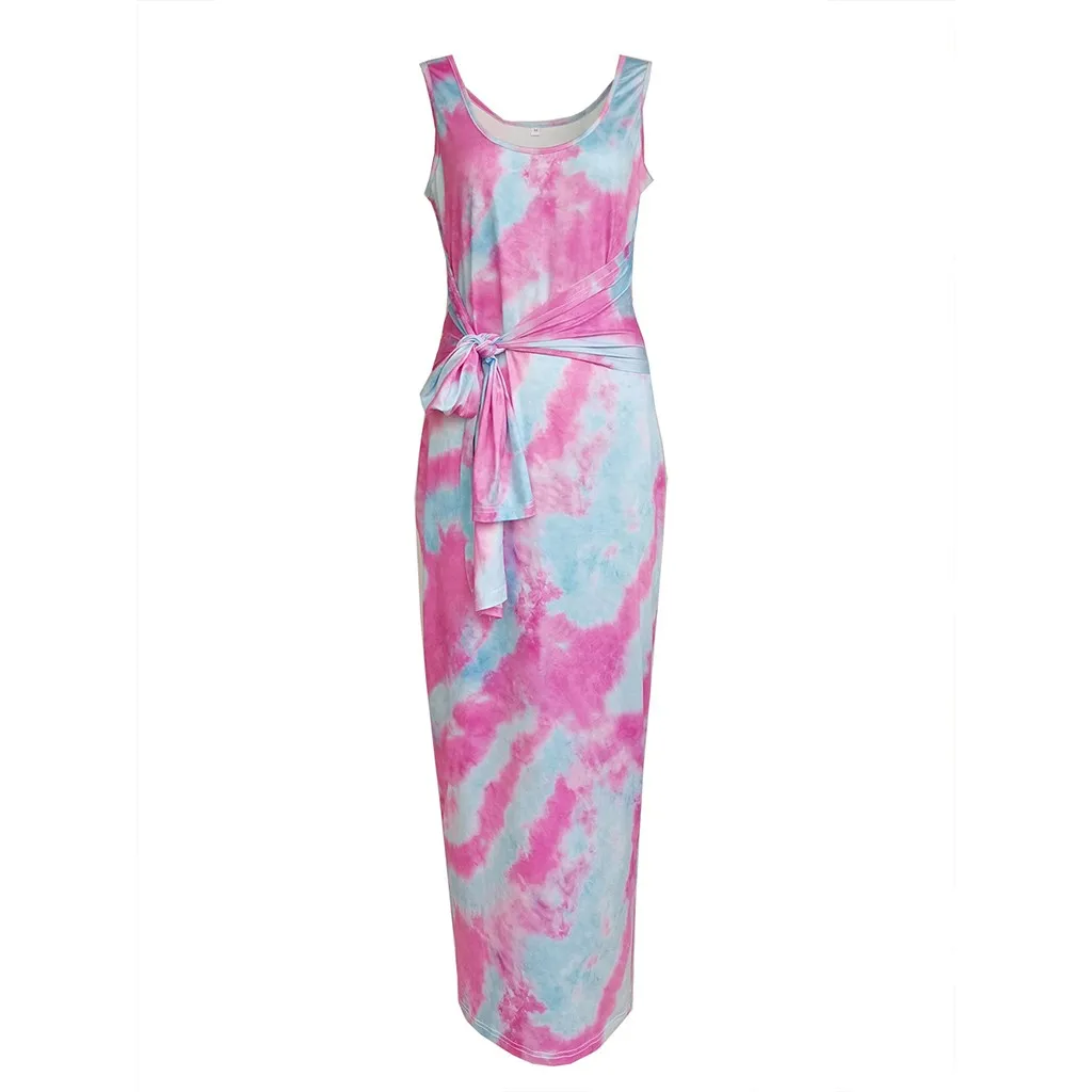 Платье с галстуком-краской вечерние 2020 до середины икры для женщин круглый вырез