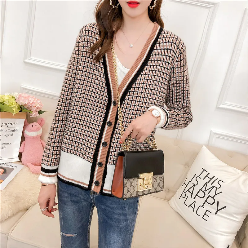 QingWen осенний свободный клетчатый Модный свитер для студентов Корейская версия