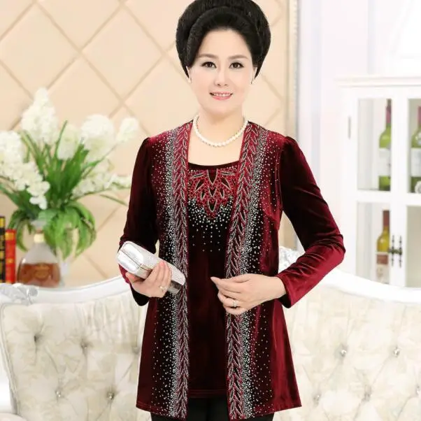 Бархатный топ 2019 весна осень новый для женщин средних лет плюс размер женские