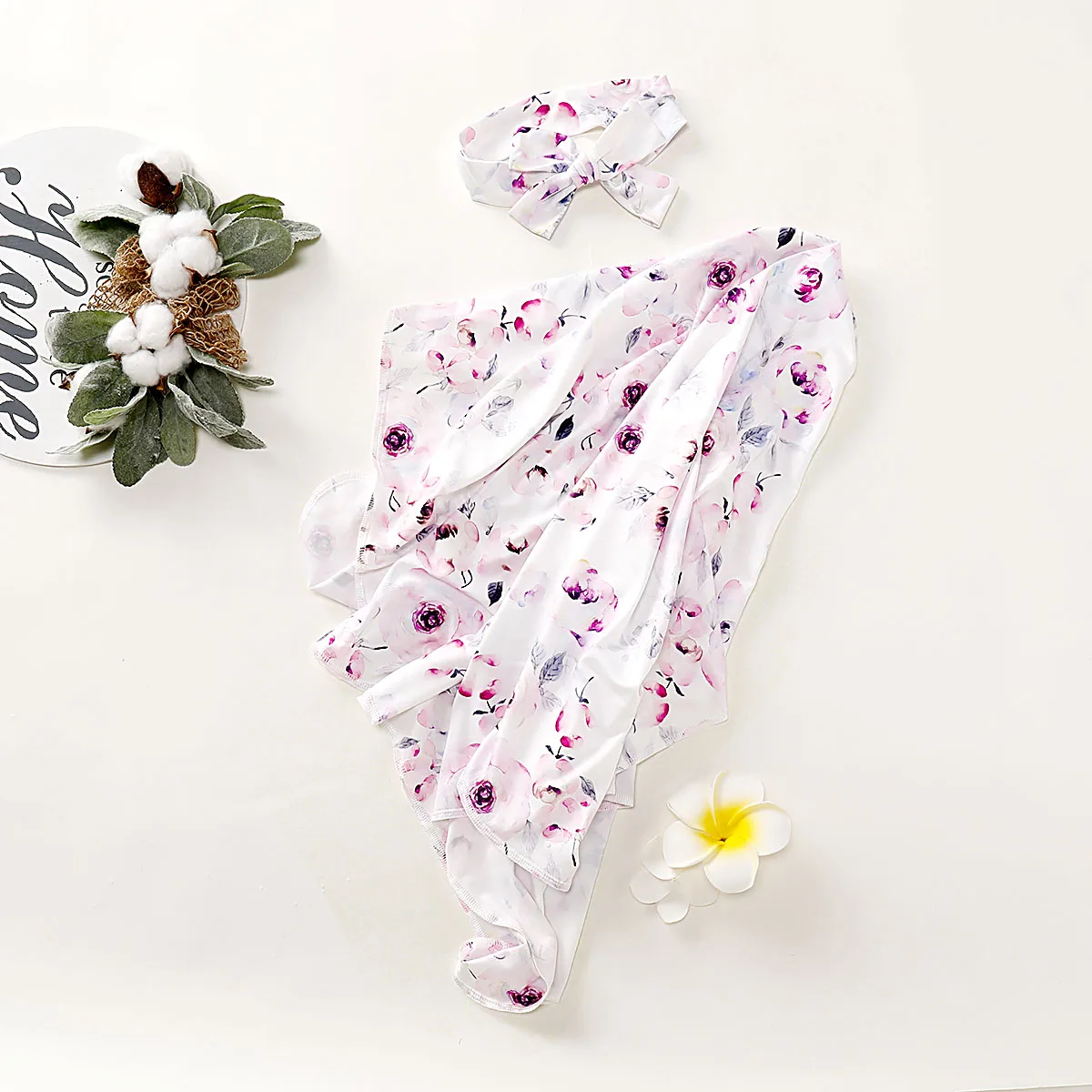 

Newborn Baby Floral Swaddle Wrap Swaddling Sleeping Bag Blanket Headband Floral Striped Baby Sleeping Set