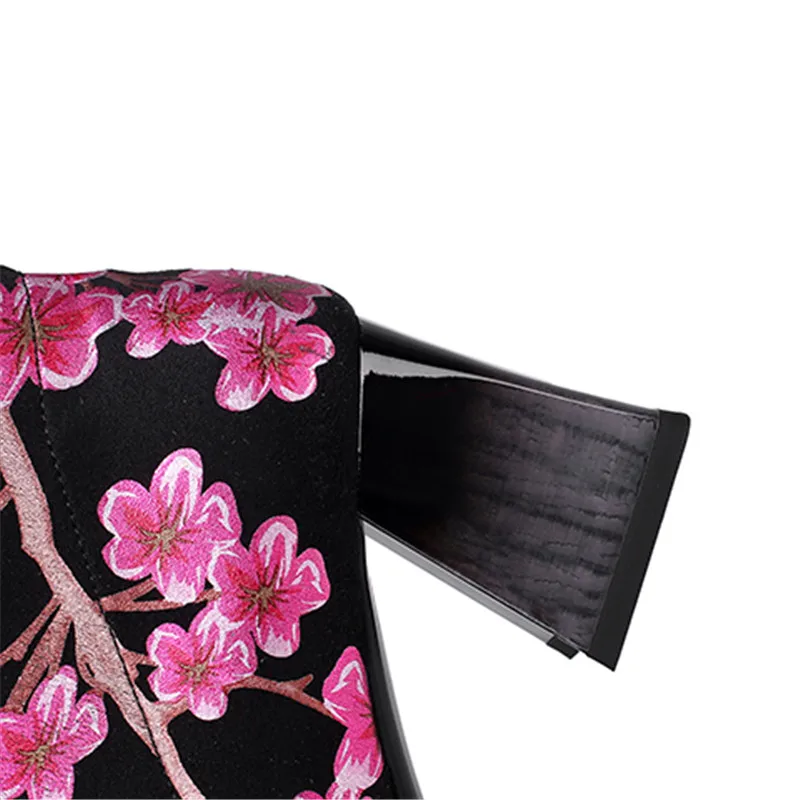 34 42 ботильоны для женщин модные женские ботинки с цветочным узором Каблук 5